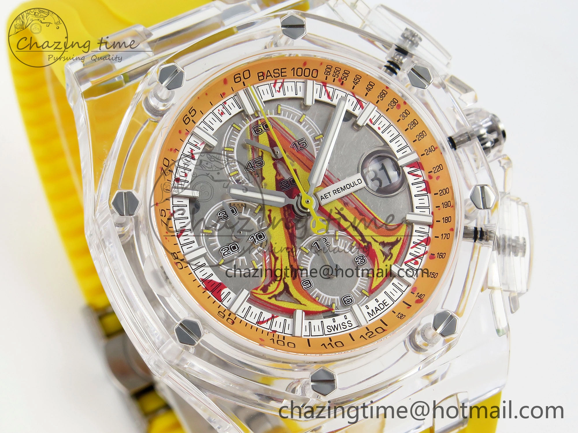 Royal Oak Offshore 44mm Transparent APF Best Edition Yellow Dial on Yellow Rubber Strap A3126