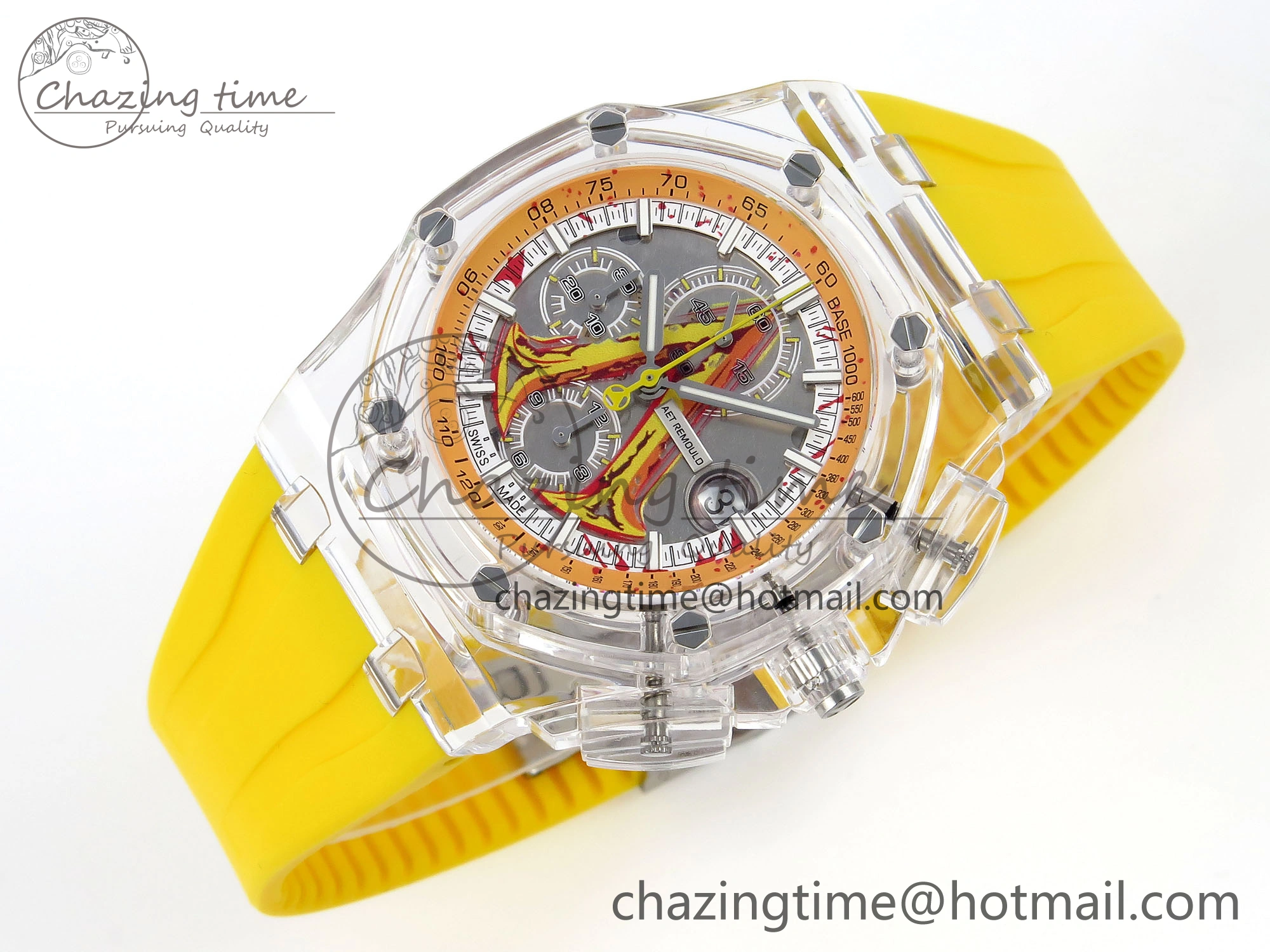 Royal Oak Offshore 44mm Transparent APF Best Edition Yellow Dial on Yellow Rubber Strap A3126
