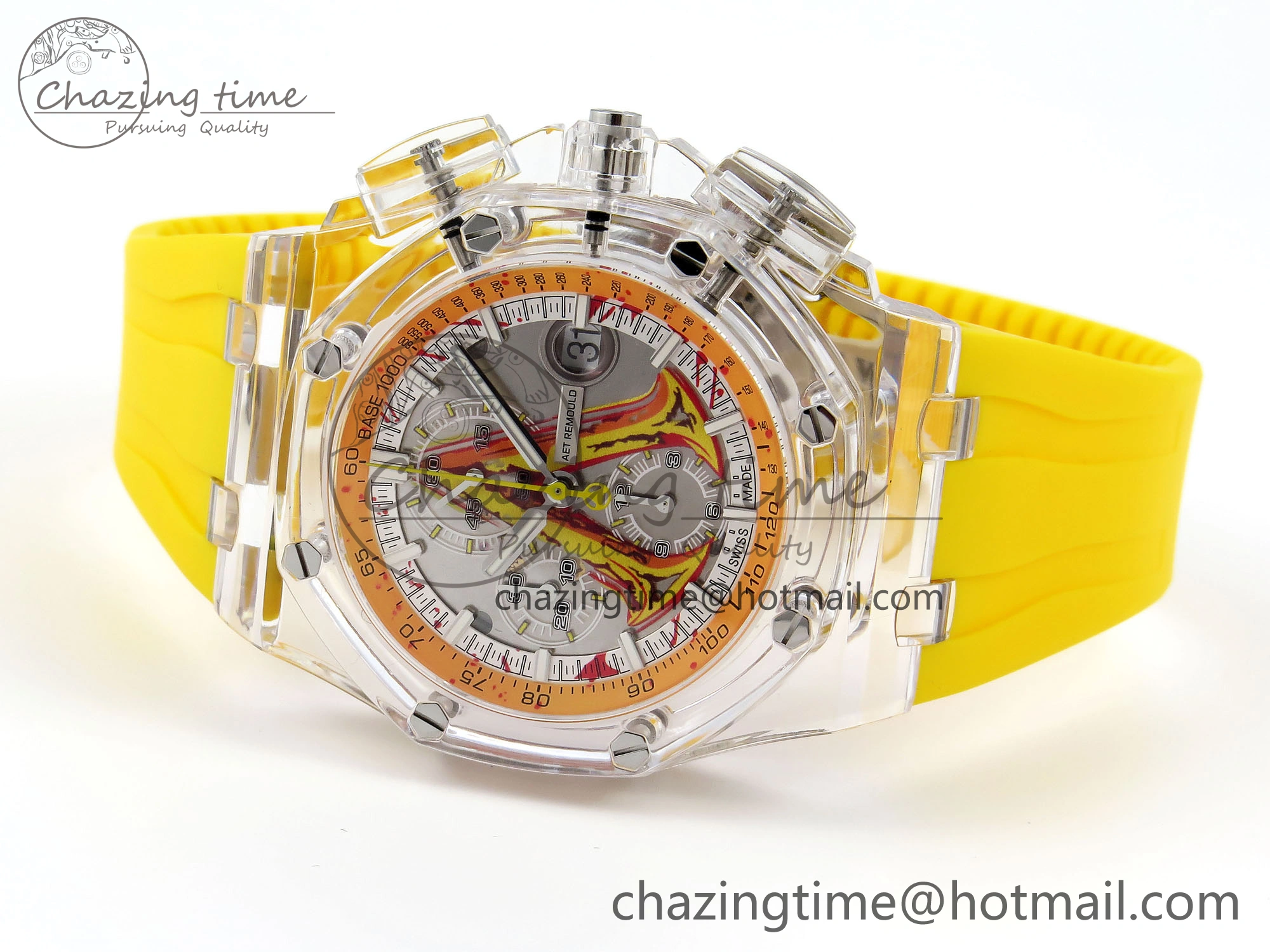 Royal Oak Offshore 44mm Transparent APF Best Edition Yellow Dial on Yellow Rubber Strap A3126