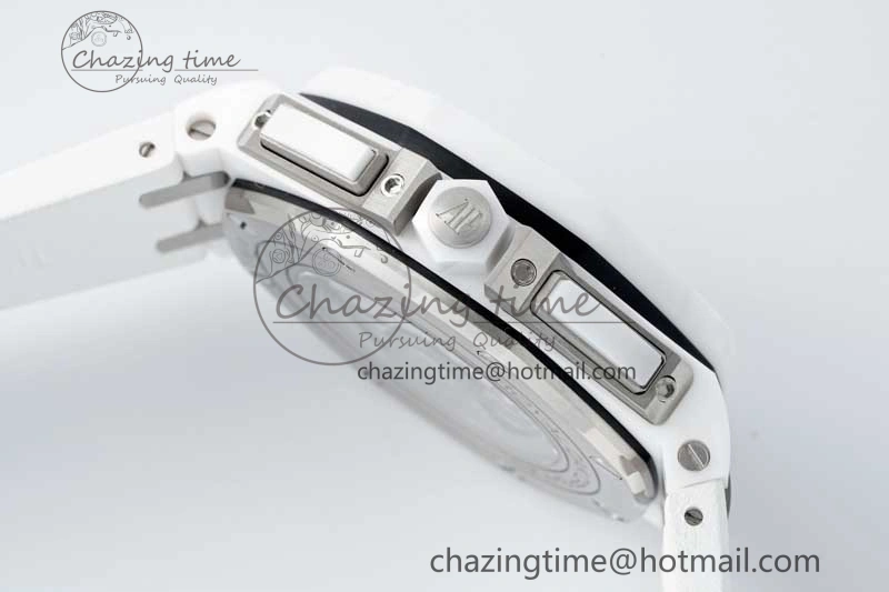 Royal Oak Offshore 44mm White Ceramic APF 1:1 Best Edition White Dial on Rubber Strap A3126