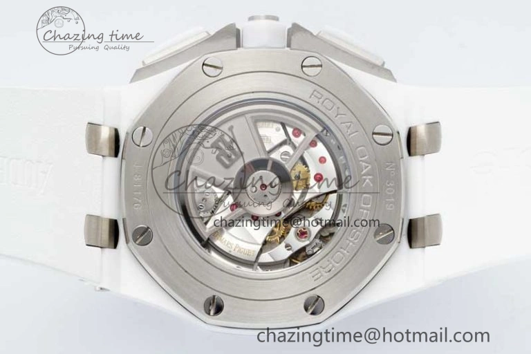 Royal Oak Offshore 44mm White Ceramic APF 1:1 Best Edition White Dial on Rubber Strap A3126