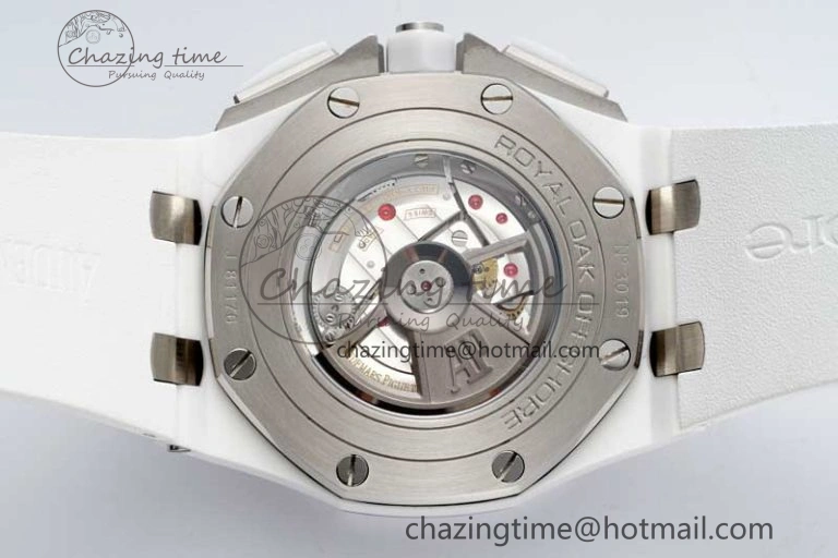 Royal Oak Offshore 44mm White Ceramic APF 1:1 Best Edition White Dial on Rubber Strap A3126