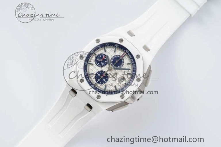 Royal Oak Offshore 44mm White Ceramic APF 1:1 Best Edition White Dial on Rubber Strap A3126