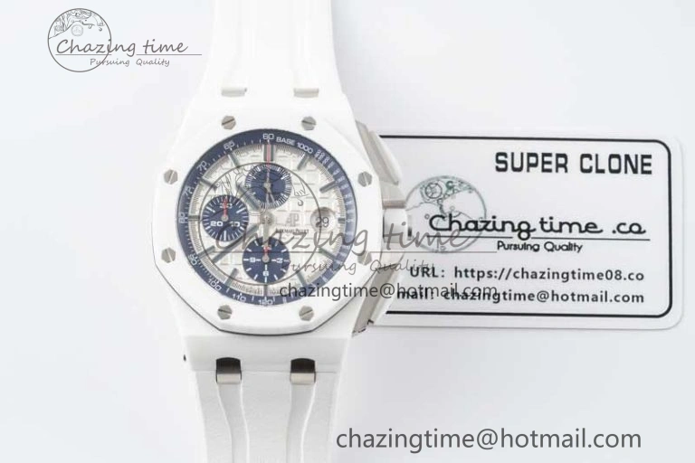 Royal Oak Offshore 44mm White Ceramic APF 1:1 Best Edition White Dial on Rubber Strap A3126