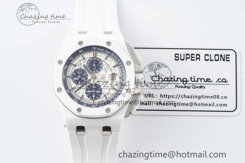 Royal Oak Offshore 44mm White Ceramic APF 1:1 Best Edition White Dial on Rubber Strap A3126