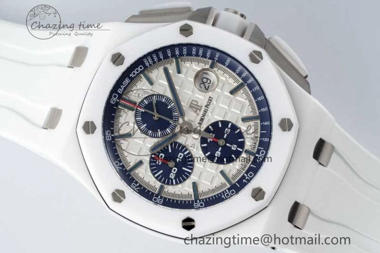 Royal Oak Offshore 44mm White Ceramic APF 1:1 Best Edition White Dial on Rubber Strap A3126