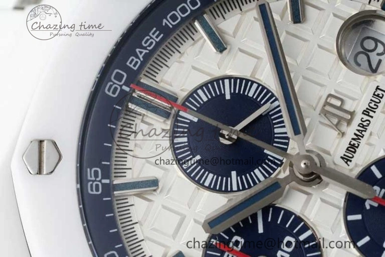 Royal Oak Offshore 44mm White Ceramic APF 1:1 Best Edition White Dial on Rubber Strap A3126