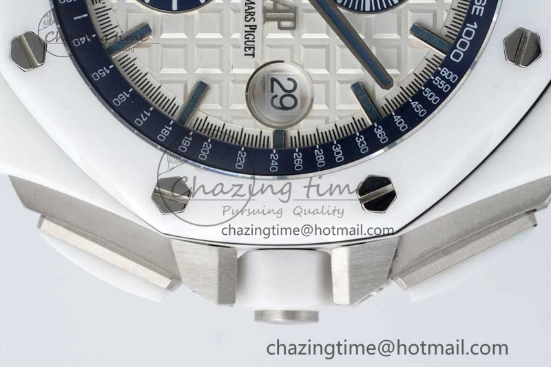 Royal Oak Offshore 44mm White Ceramic APF 1:1 Best Edition White Dial on Rubber Strap A3126