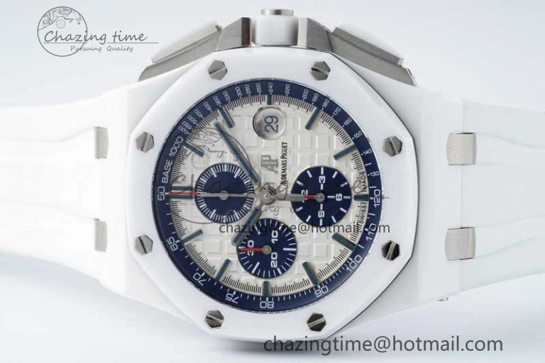 Royal Oak Offshore 44mm White Ceramic APF 1:1 Best Edition White Dial on Rubber Strap A3126