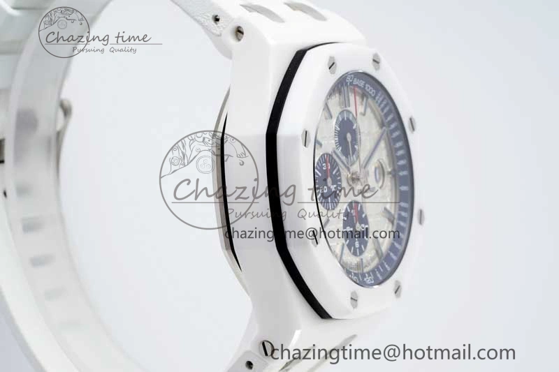 Royal Oak Offshore 44mm White Ceramic APF 1:1 Best Edition White Dial on Rubber Strap A3126