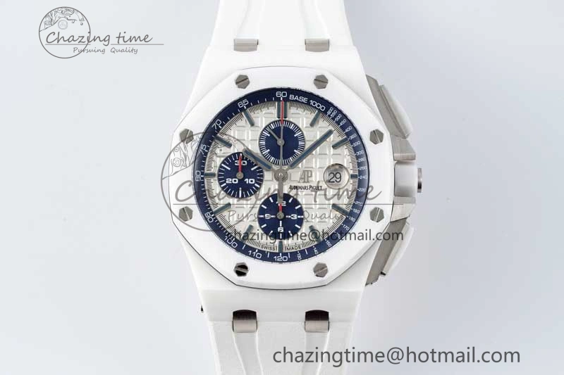 Royal Oak Offshore 44mm White Ceramic APF 1:1 Best Edition White Dial on Rubber Strap A3126