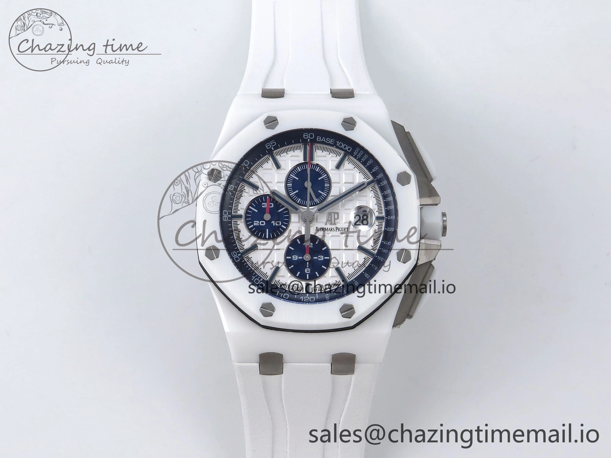 Royal Oak Offshore 44mm White Ceramic TKF 1:1 Best Edition White Dial on White Rubber Strap A3126