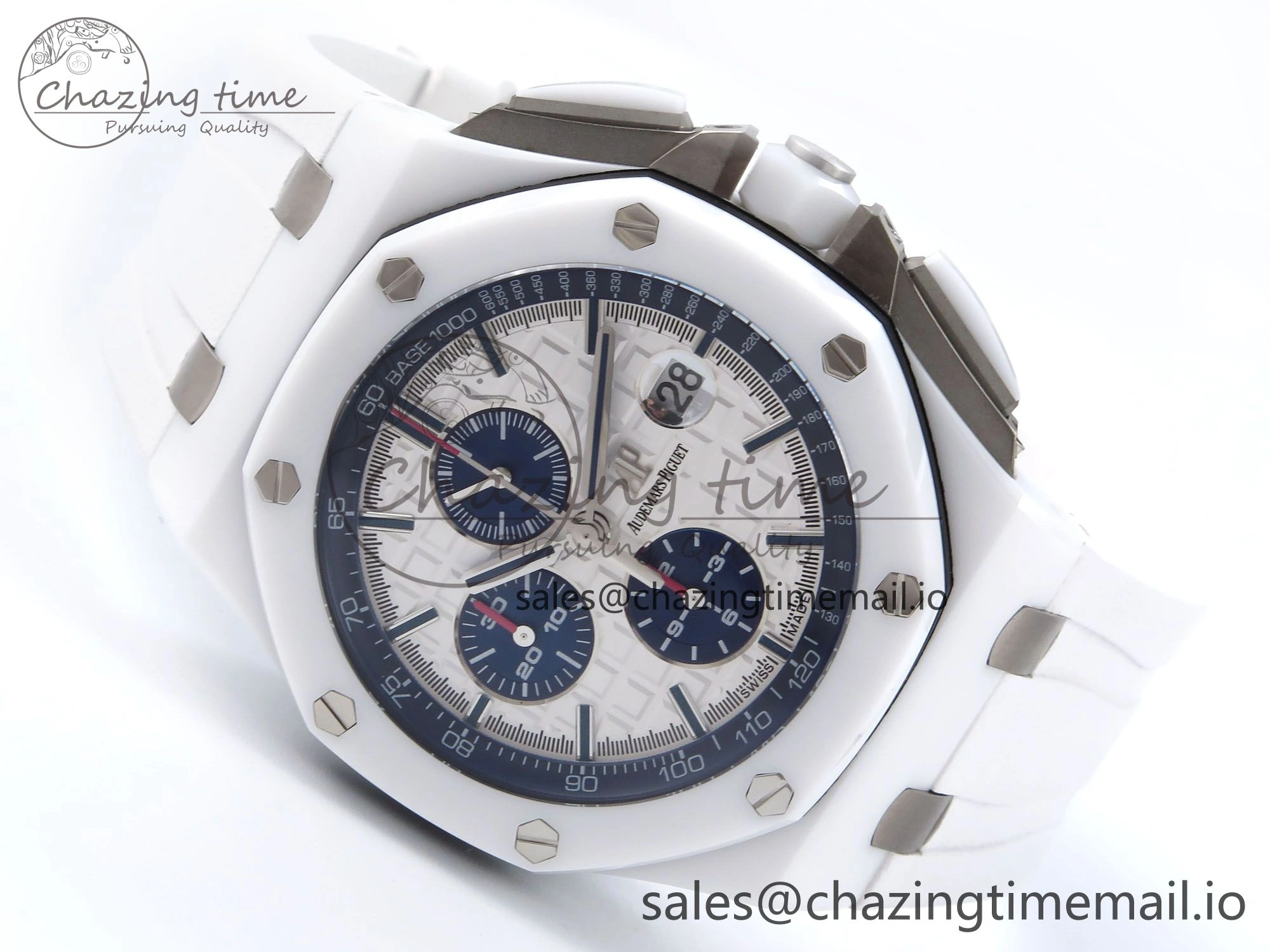 Royal Oak Offshore 44mm White Ceramic TKF 1:1 Best Edition White Dial on White Rubber Strap A3126