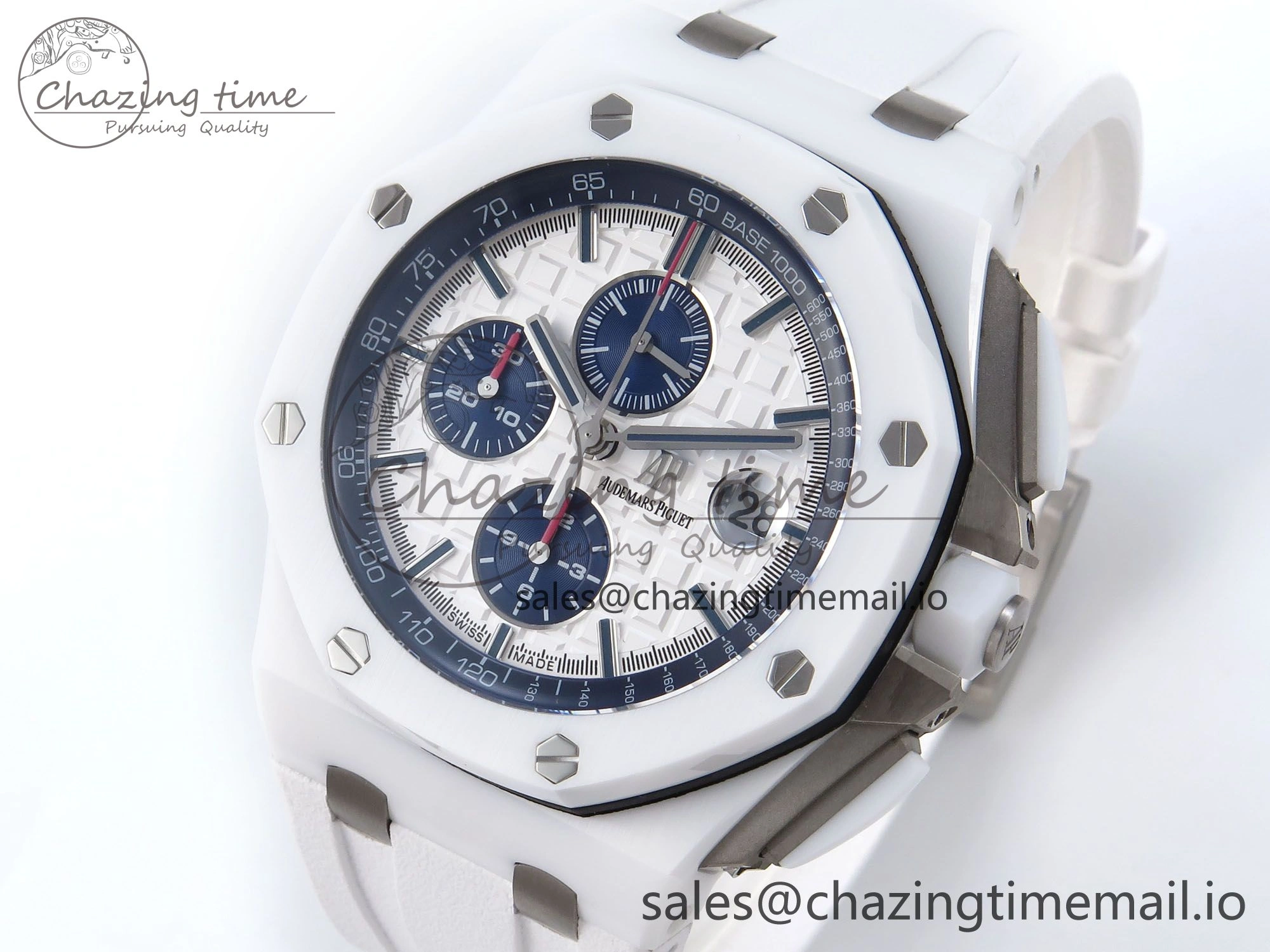 Royal Oak Offshore 44mm White Ceramic TKF 1:1 Best Edition White Dial on White Rubber Strap A3126