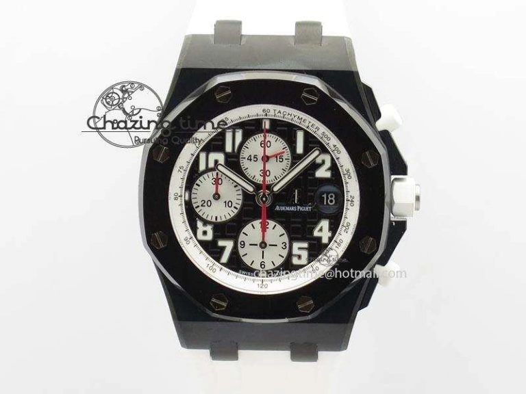 Royal Oak Offshore Black & White Marcus JF Best Edition On White Rubber Strap A7750 (Free Black Strap)