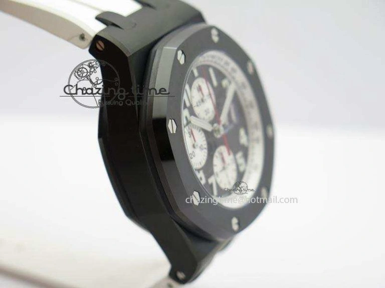 Royal Oak Offshore Black & White Marcus JF Best Edition On White Rubber Strap A7750 (Free Black Strap)