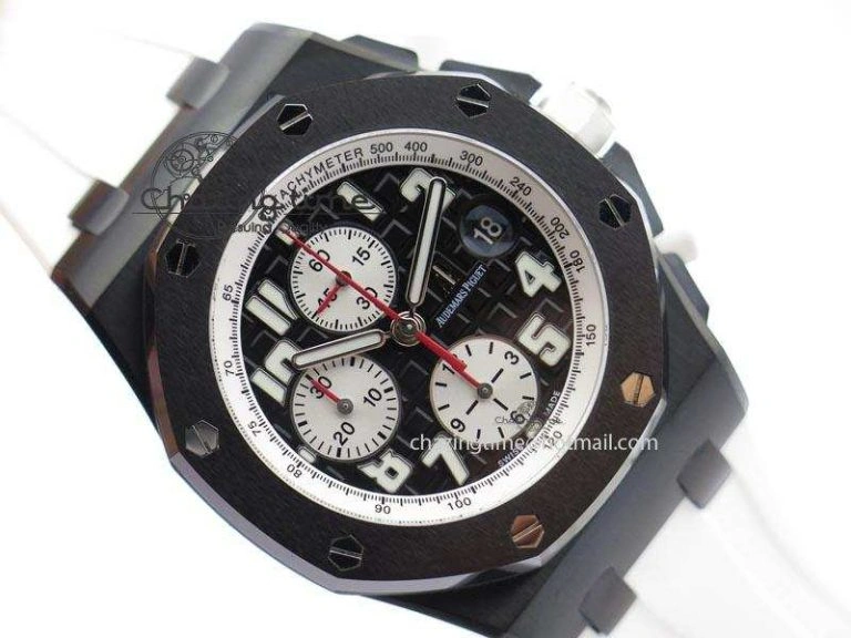 Royal Oak Offshore Black & White Marcus JF Best Edition On White Rubber Strap A7750 (Free Black Strap)