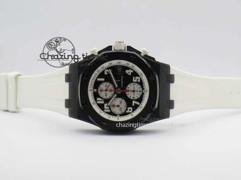 Royal Oak Offshore Black & White Marcus JF Best Edition On White Rubber Strap A7750 (Free Black Strap)
