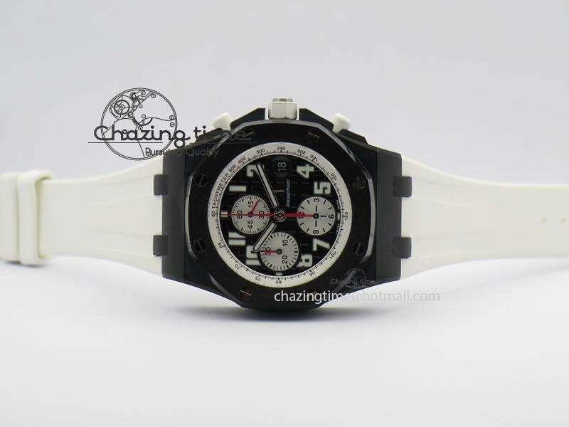 Royal Oak Offshore Black & White Marcus JF Best Edition On White Rubber Strap A7750 (Free Black Strap)