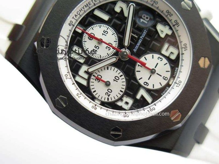Royal Oak Offshore Black & White Marcus JF Best Edition On White Rubber Strap A7750 (Free Black Strap)