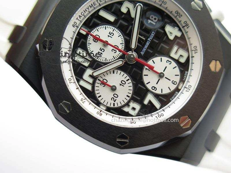 Royal Oak Offshore Black & White Marcus JF Best Edition On White Rubber Strap A7750 (Free Black Strap)