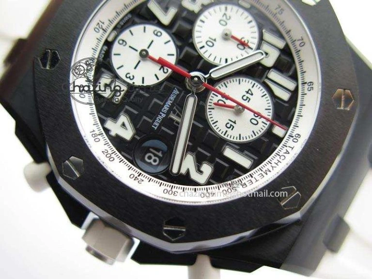 Royal Oak Offshore Black & White Marcus JF Best Edition On White Rubber Strap A7750 (Free Black Strap)