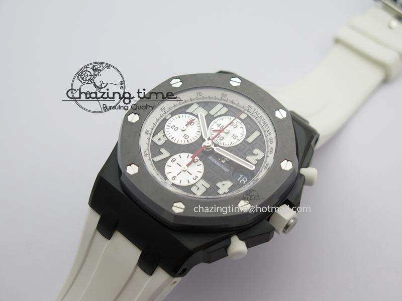 Royal Oak Offshore Black & White Marcus JF Best Edition On White Rubber Strap A7750 (Free Black Strap)