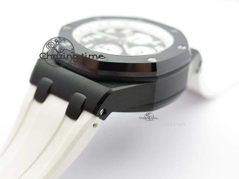 Royal Oak Offshore Black & White Marcus JF Best Edition On White Rubber Strap A7750 (Free Black Strap)