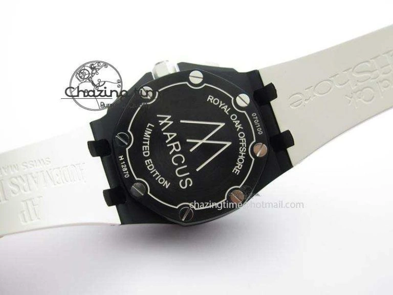 Royal Oak Offshore Black & White Marcus JF Best Edition On White Rubber Strap A7750 (Free Black Strap)