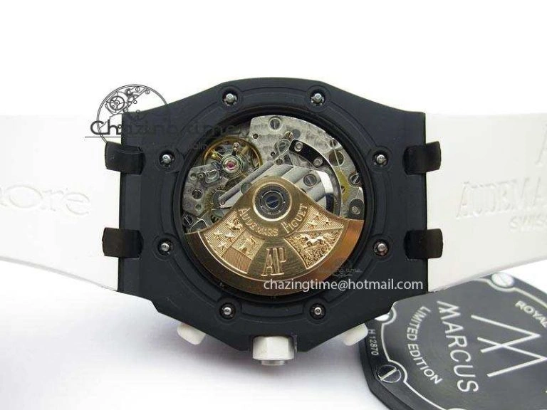 Royal Oak Offshore Black & White Marcus JF Best Edition On White Rubber Strap A7750 (Free Black Strap)