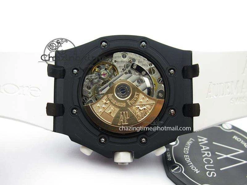 Royal Oak Offshore Black & White Marcus JF Best Edition On White Rubber Strap A7750 (Free Black Strap)