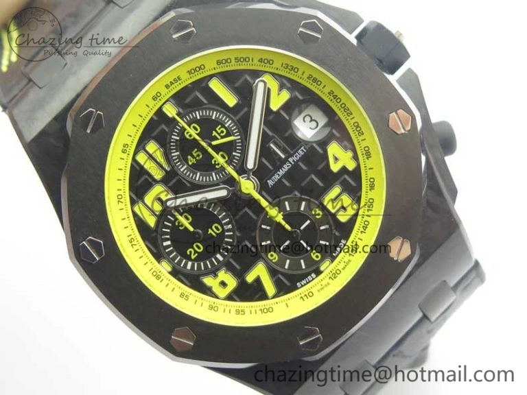 Royal Oak Offshore Bumble Bee Forged Carbon 1:1 JF Best Edition On Leather Strap A7750 V2 w- Cyclops