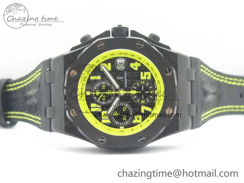 Royal Oak Offshore Bumble Bee Forged Carbon 1:1 JF Best Edition On Leather Strap A7750 V2 w- Cyclops
