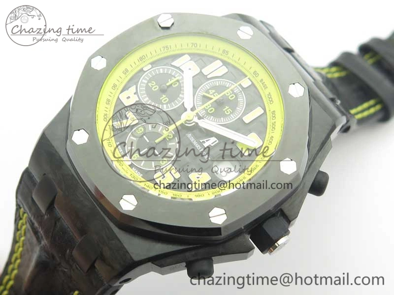 Royal Oak Offshore Bumble Bee Forged Carbon 1:1 JF Best Edition On Leather Strap A7750 V2 w- Cyclops