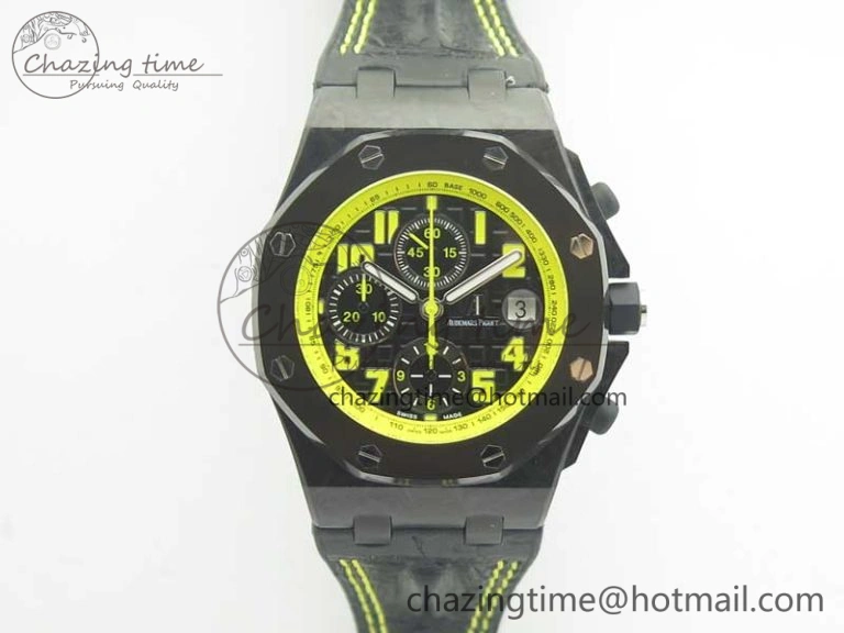 Royal Oak Offshore Bumble Bee Forged Carbon 1:1 JF Best Edition On Leather Strap A7750 V2 w- Cyclops