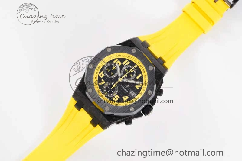 Royal Oak Offshore Bumble Bee Forged Carbon 1:1 JJF Best Edition on Yellow Rubber Strap A7750