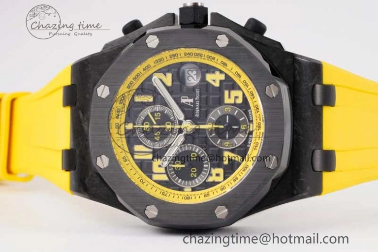 Royal Oak Offshore Bumble Bee Forged Carbon 1:1 JJF Best Edition on Yellow Rubber Strap A7750