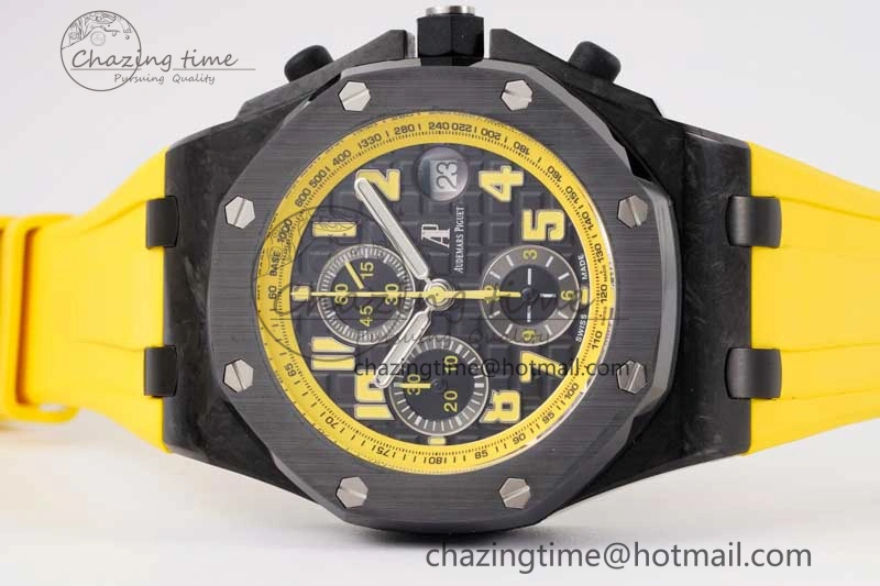 Royal Oak Offshore Bumble Bee Forged Carbon 1:1 JJF Best Edition on Yellow Rubber Strap A7750