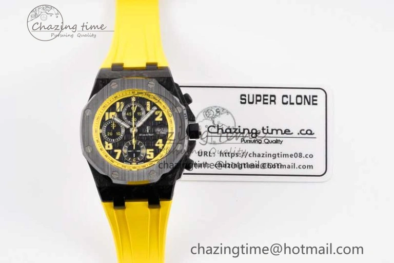 Royal Oak Offshore Bumble Bee Forged Carbon 1:1 JJF Best Edition on Yellow Rubber Strap A7750