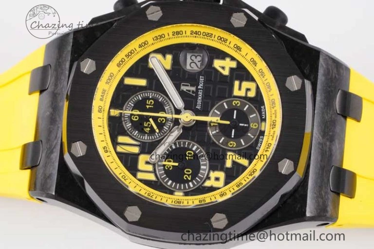 Royal Oak Offshore Bumble Bee Forged Carbon 1:1 JJF Best Edition on Yellow Rubber Strap A7750