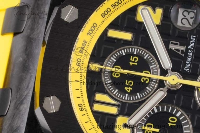 Royal Oak Offshore Bumble Bee Forged Carbon 1:1 JJF Best Edition on Yellow Rubber Strap A7750