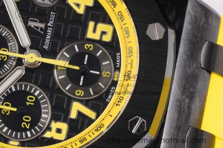 Royal Oak Offshore Bumble Bee Forged Carbon 1:1 JJF Best Edition on Yellow Rubber Strap A7750