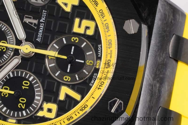 Royal Oak Offshore Bumble Bee Forged Carbon 1:1 JJF Best Edition on Yellow Rubber Strap A7750