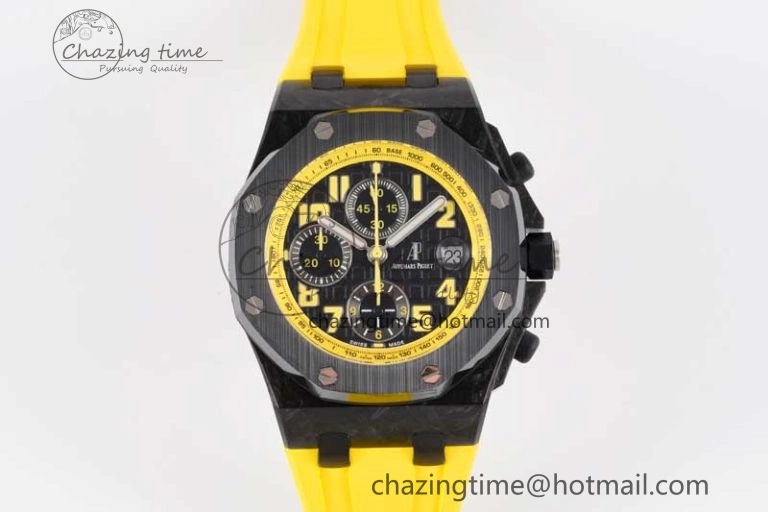 Royal Oak Offshore Bumble Bee Forged Carbon 1:1 JJF Best Edition on Yellow Rubber Strap A7750
