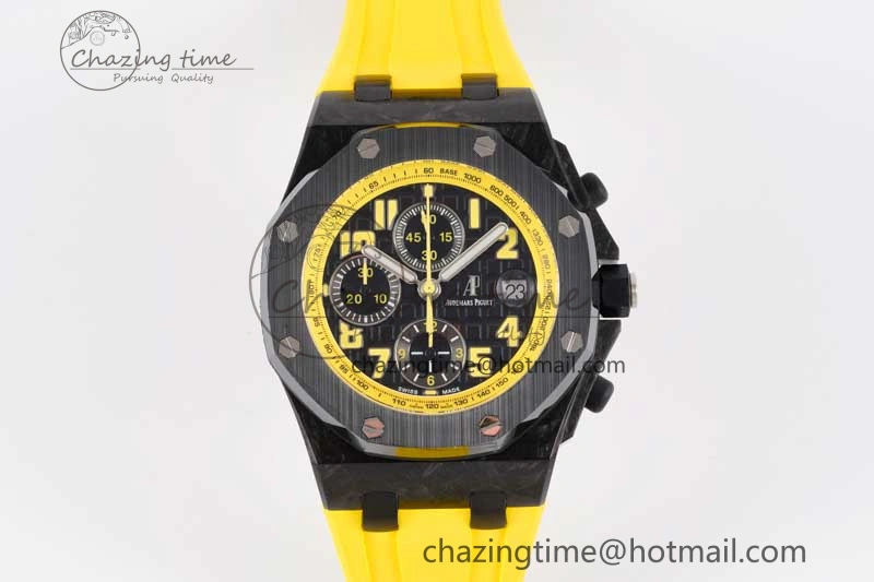 Royal Oak Offshore Bumble Bee Forged Carbon 1:1 JJF Best Edition on Yellow Rubber Strap A7750
