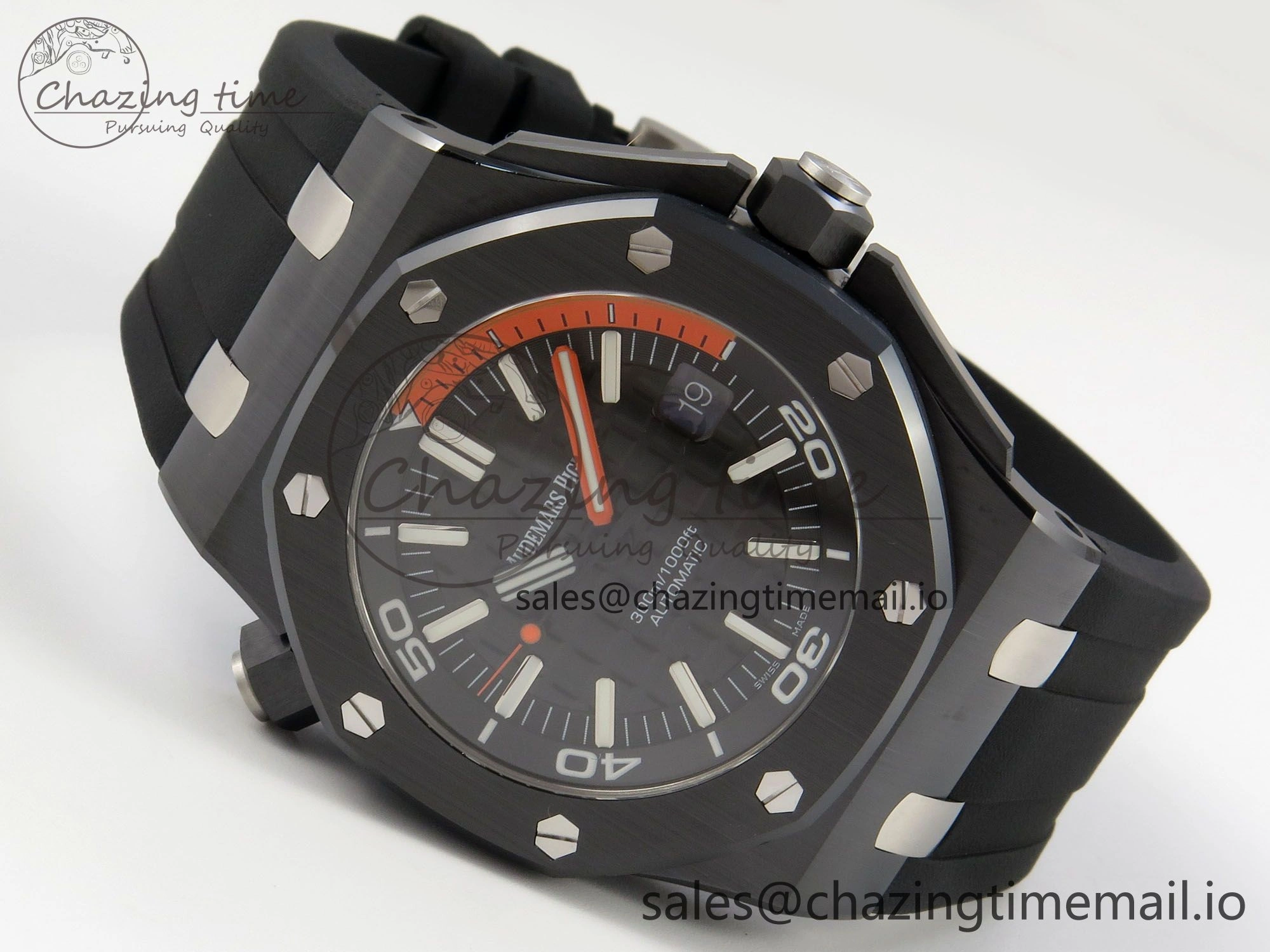 Royal Oak Offshore Diver 15707 Black Ceramic APSF Black Orange Dial on Black Rubber Strap SH3120 Super Clone