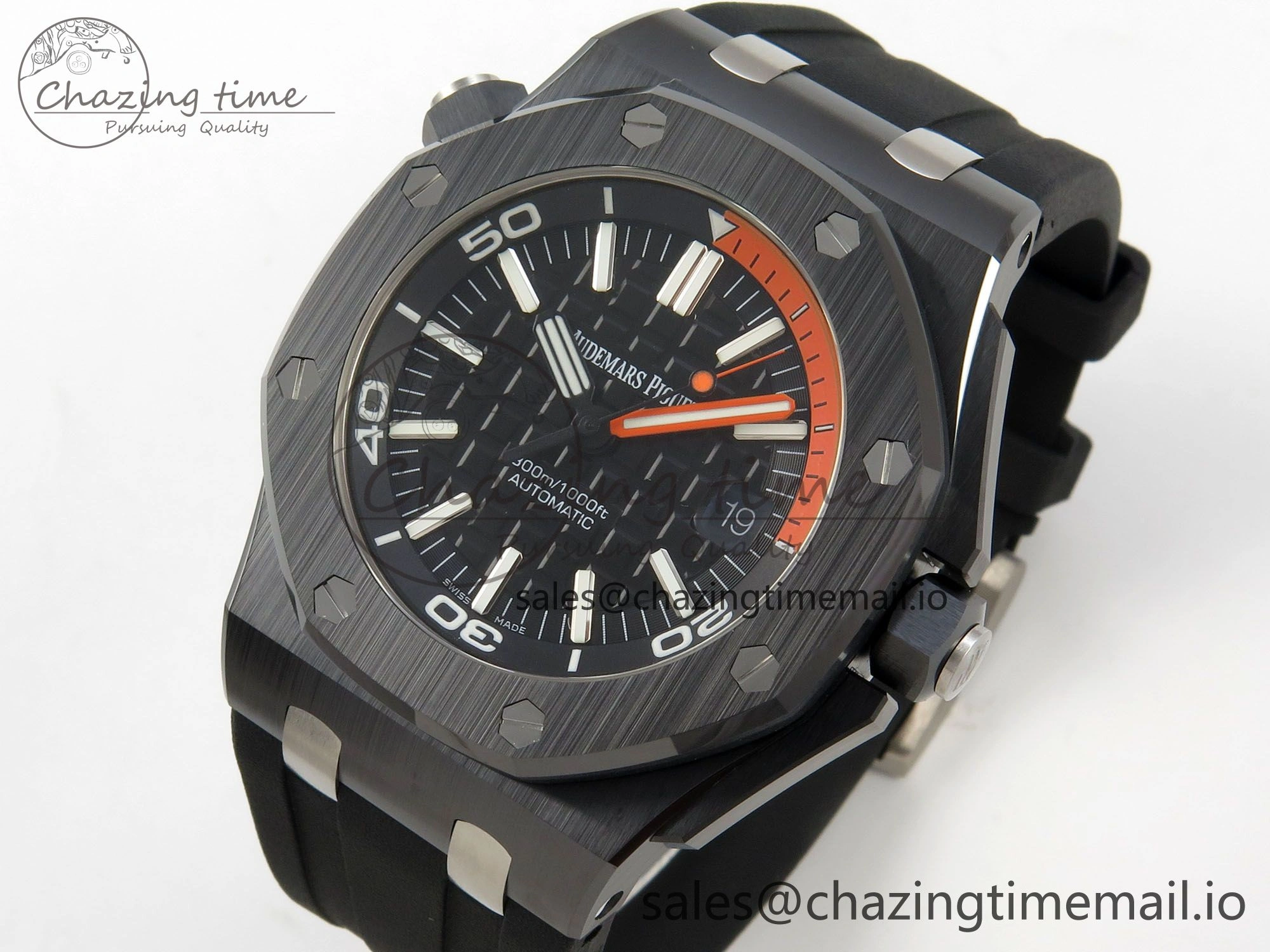 Royal Oak Offshore Diver 15707 Black Ceramic APSF Black Orange Dial on Black Rubber Strap SH3120 Super Clone