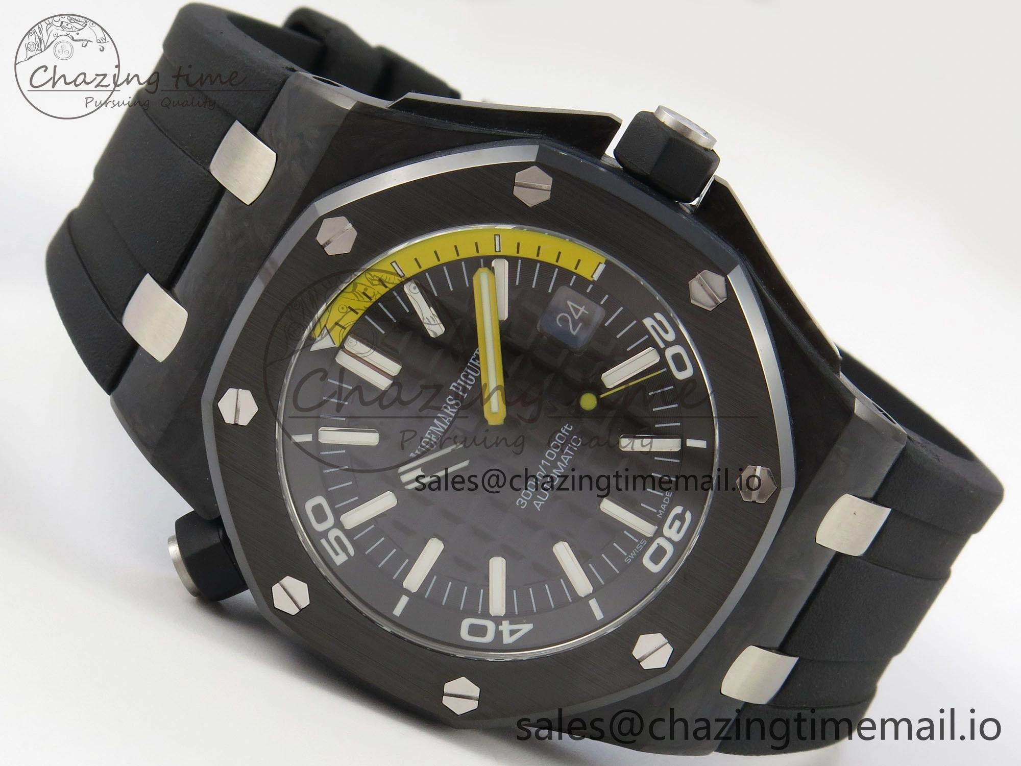 Royal Oak Offshore Diver 15707 Black Ceramic APSF Black Yellow Dial on Black Rubber Strap SH3120 Super Clone