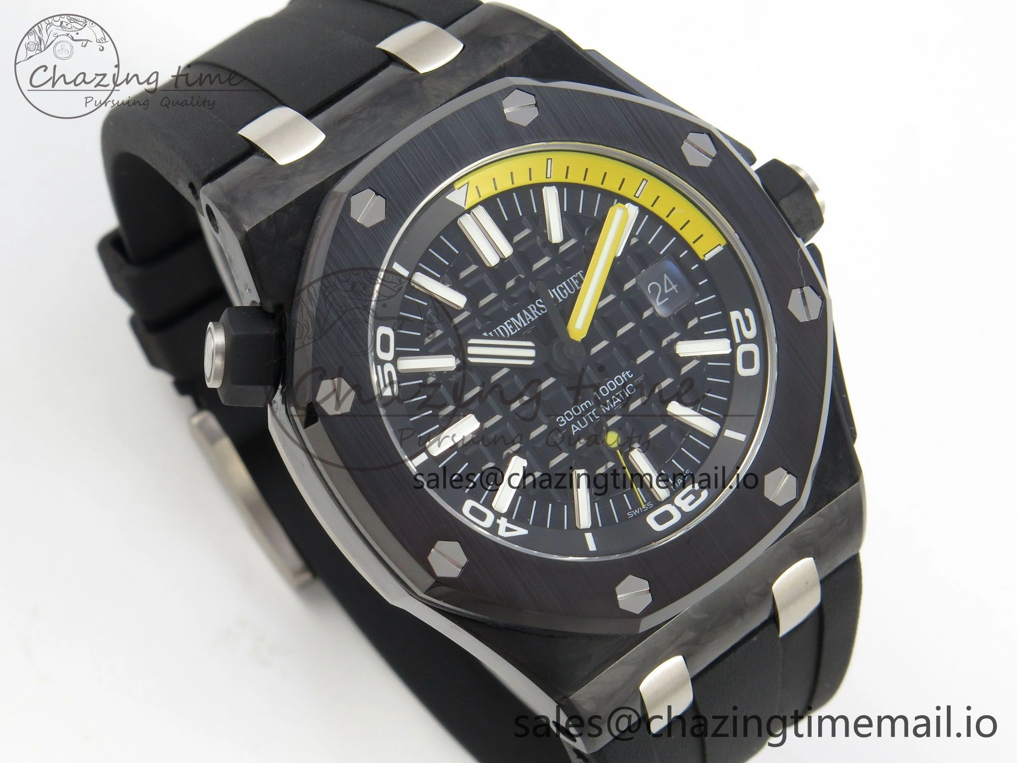 Royal Oak Offshore Diver 15707 Black Ceramic APSF Black Yellow Dial on Black Rubber Strap SH3120 Super Clone