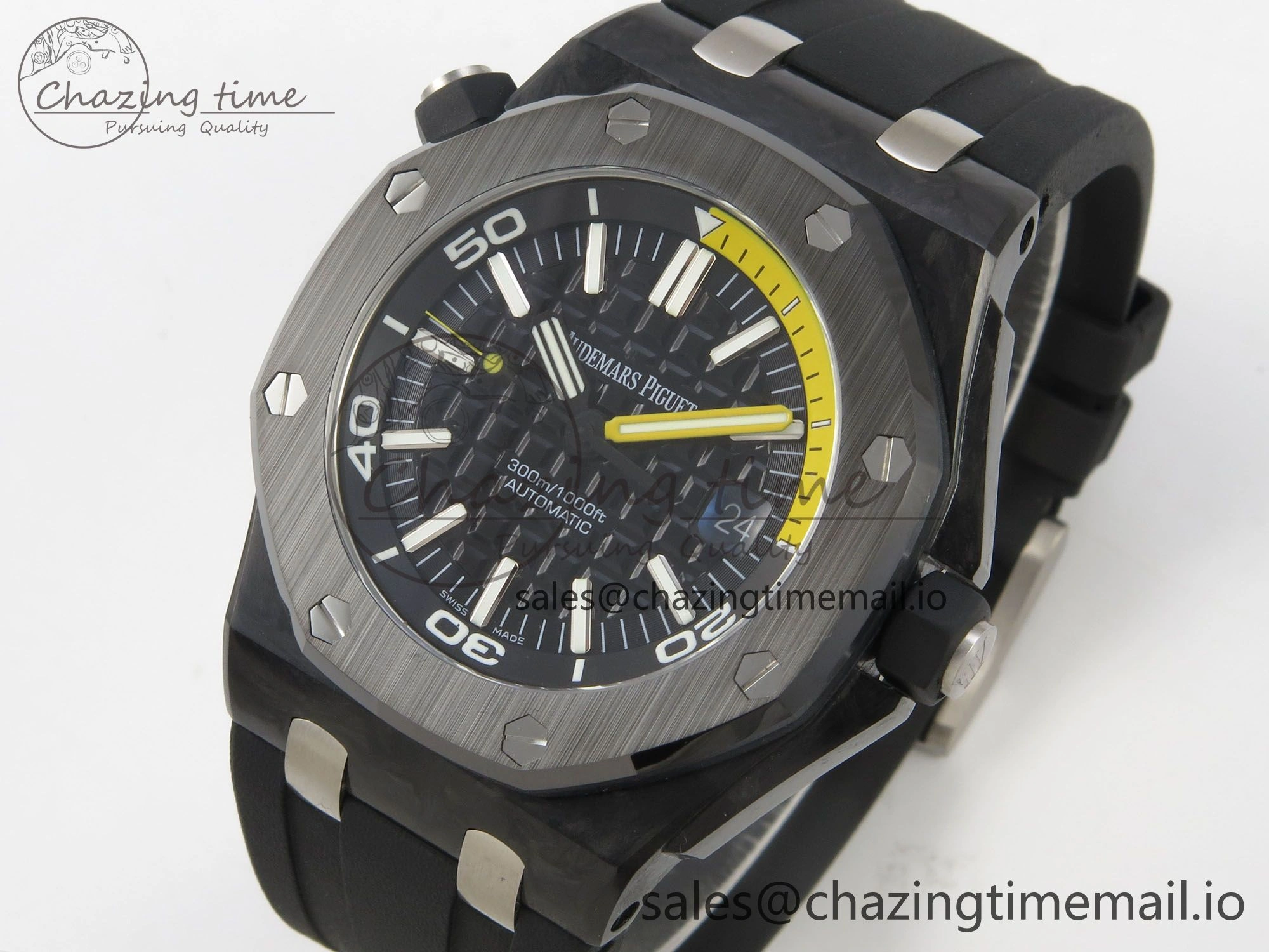 Royal Oak Offshore Diver 15707 Black Ceramic APSF Black Yellow Dial on Black Rubber Strap SH3120 Super Clone